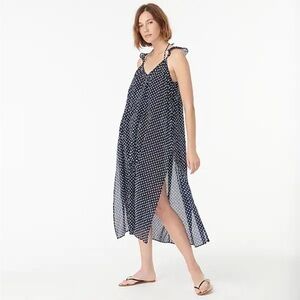 J. Crew Beachwear Ruffle Strap Cover classic polka dot navy white small medium